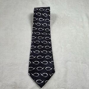 Gospitality Soul Winning Ties Navy /White Christian Fish Symbol  100% Polyester